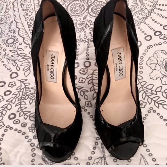 Jimmy Choo Pleated Satin Peep Toe Platform 8 - Picture 8 of 8